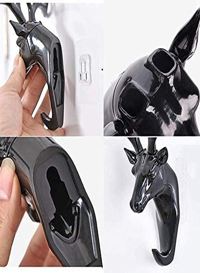 NL TRADERS Deer Head Wall Mounted Key Holder Wall Nails Without Drill Self Adhesive Wall Door Hook Hanger Bag Keys Sticky Holder(Black), Plastic, Pack of 1 - Image 3